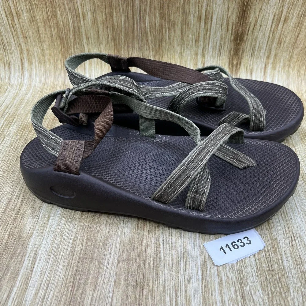 Chaco Z/2 Classic Sandals Mens Size 11 Brown Olive Green Vibram Strappy Toe Loop
